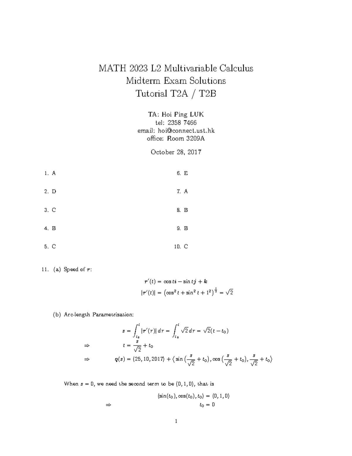 MATH 2023 L2 Midterm Exam Solutions - 2017 - Studocu