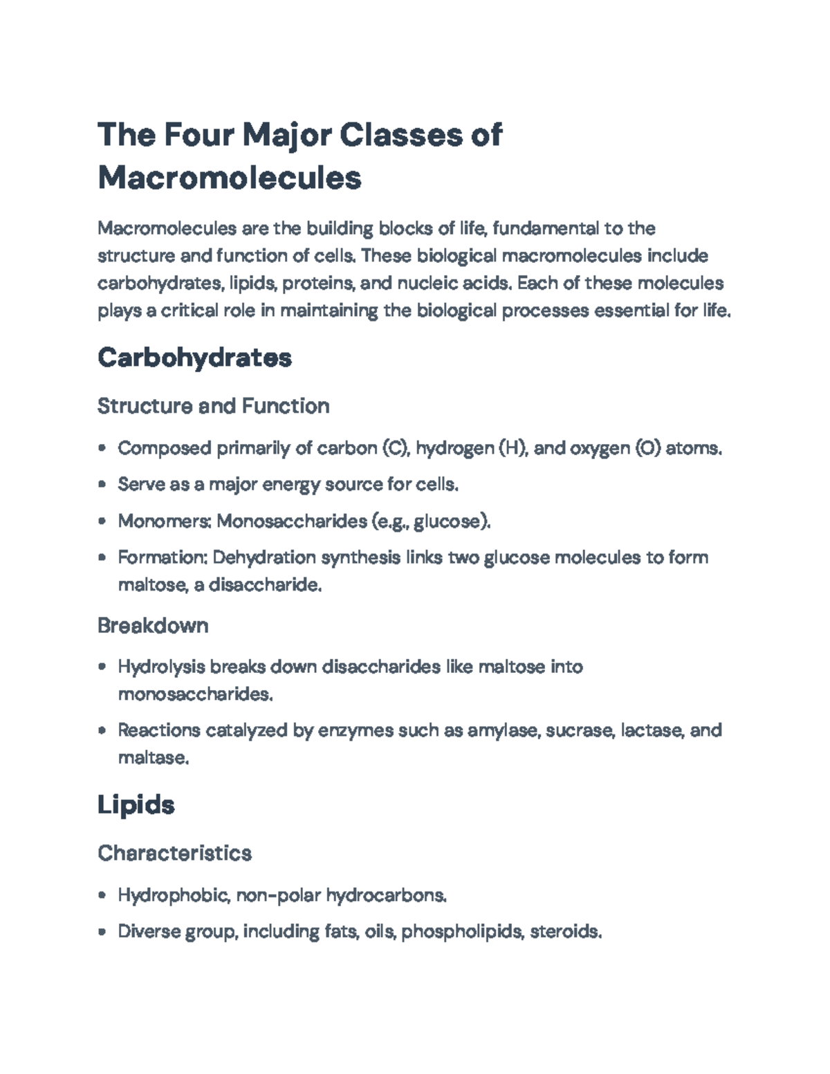 Understanding the Four Major Classes of Macromolecules in Biology - The ...