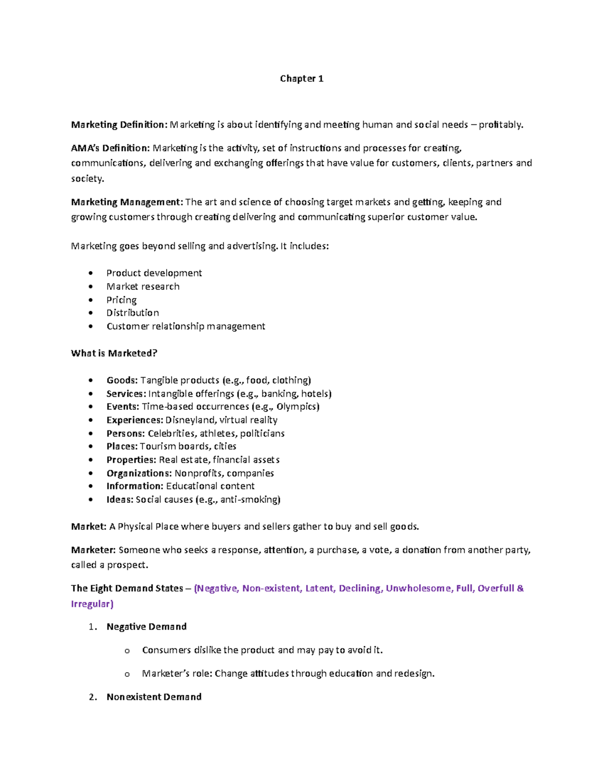 MKT101 Chapter 1: Overview of Marketing Principles and Concepts - Studocu