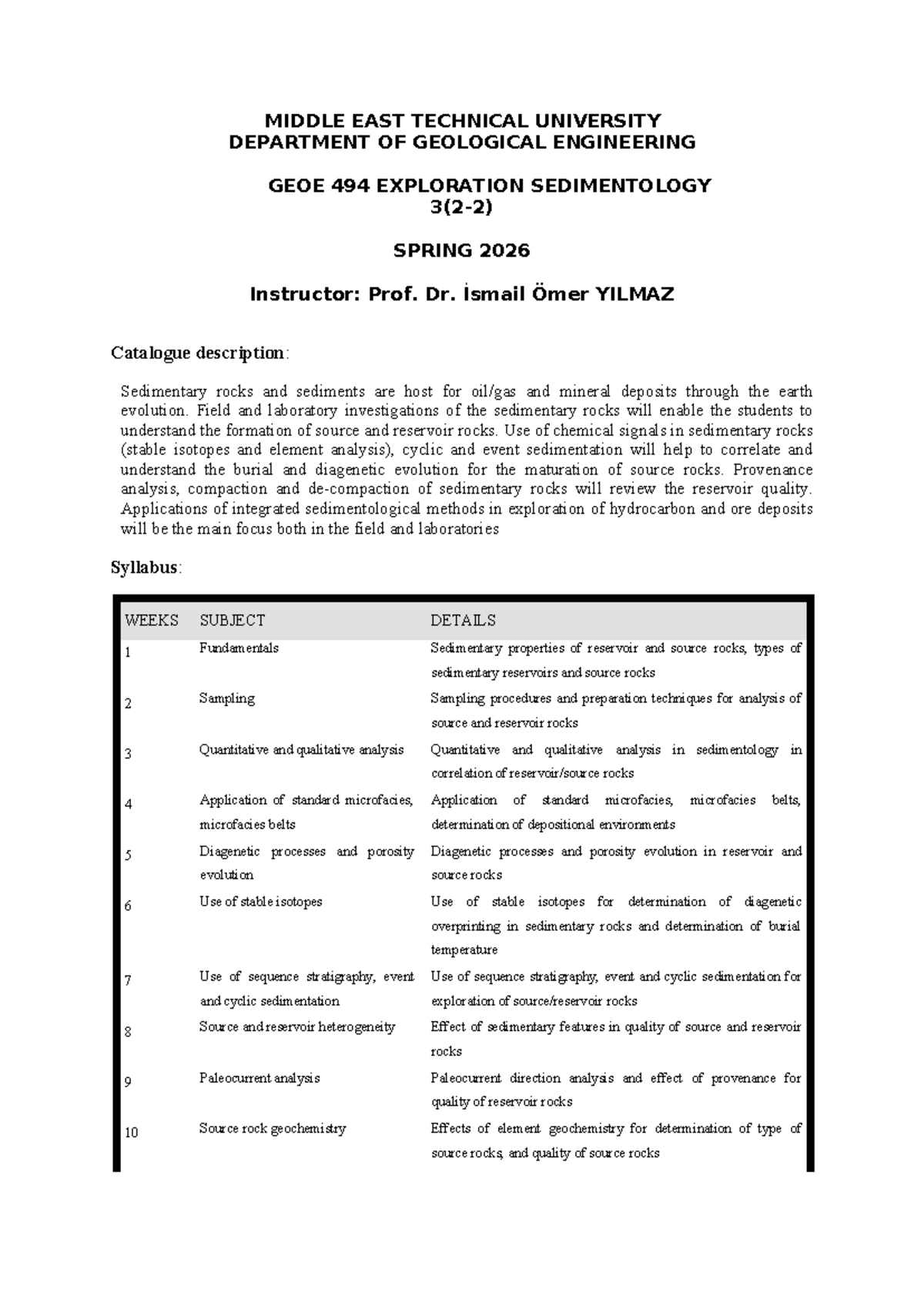 GEOE 494 Exploration Sedimentology Course Syllabus - Spring 2026 - Studocu