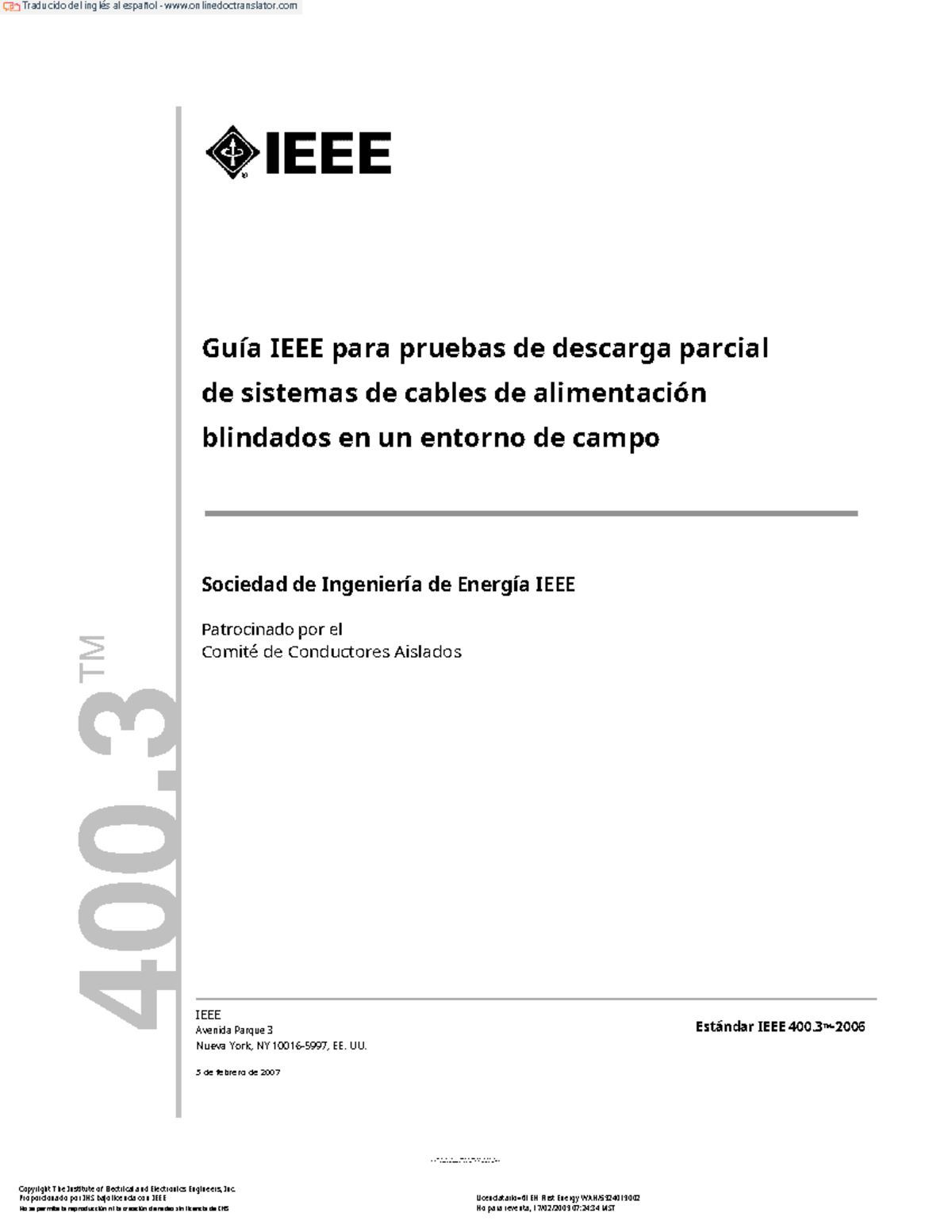 Guía IEEE 527632673-400: Pruebas de Descarga Parcial de Cables Blindados - Document Preview
