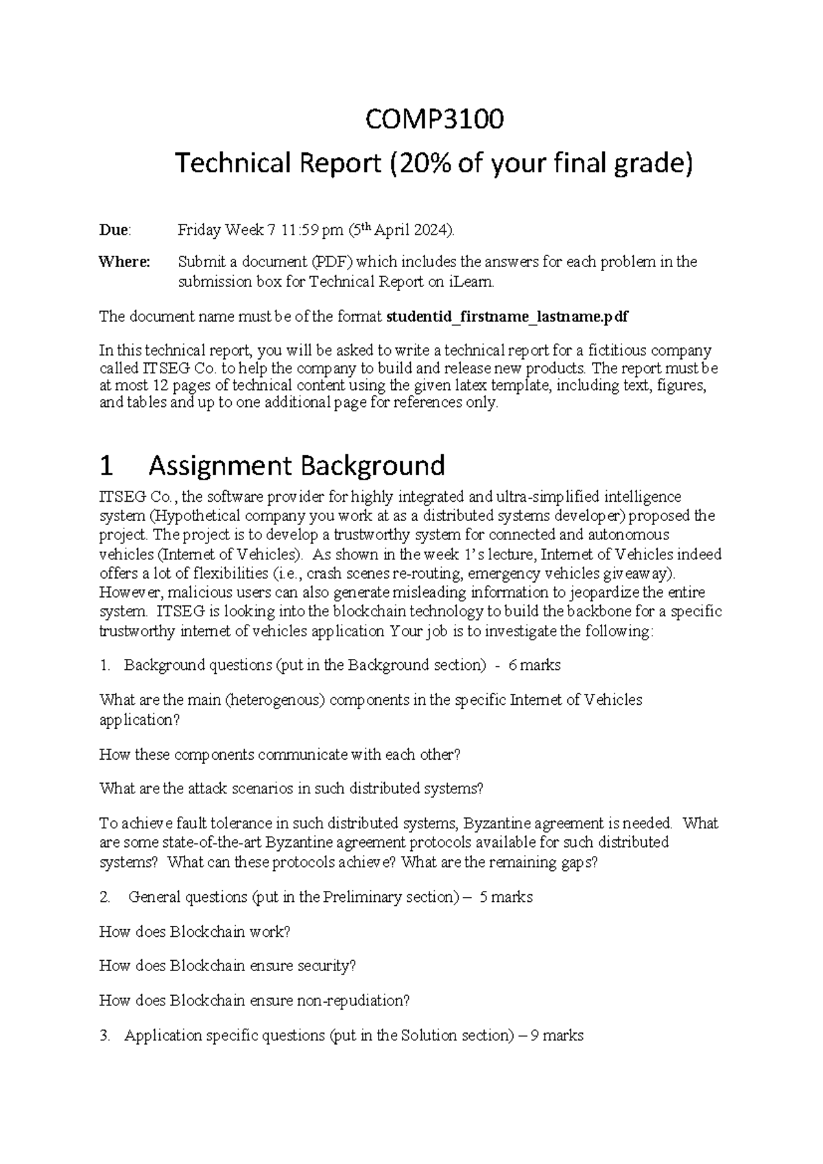 Technical Report Assignment 1 Spec -2024 - COMP 3100 Technical Report ...