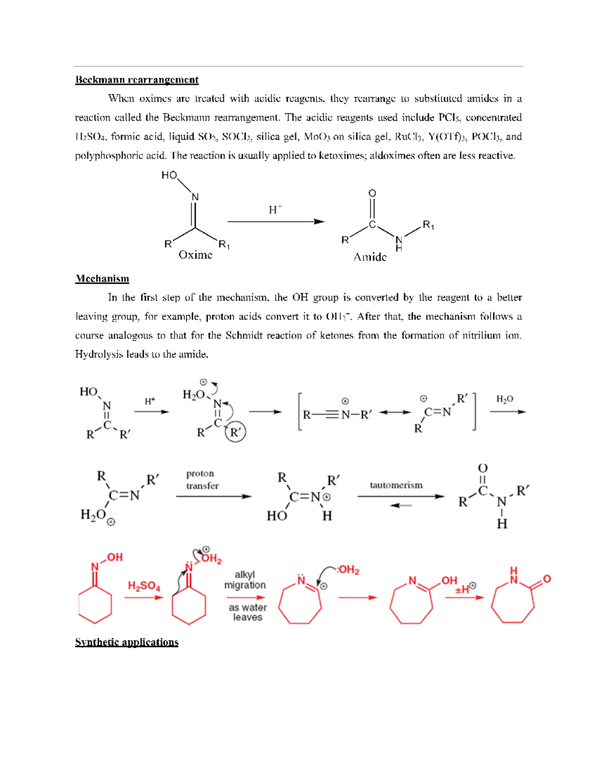 Beckmann Rearrangement: Mechanism & Synthetic Applications - Studocu