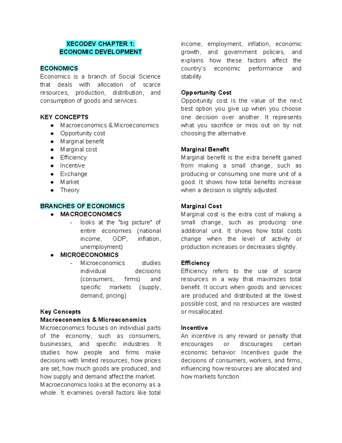 XECODEV CHAPTER 1 & 3: ECONOMIC DEVELOPMENT THEORIES AND CONCEPTS - Studocu