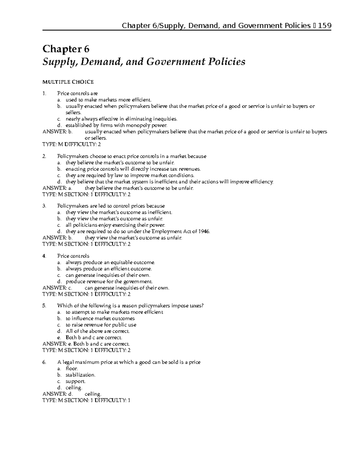 Chapter 6 Testbank: Supply, Demand, and Government Policy MCQs - Studocu