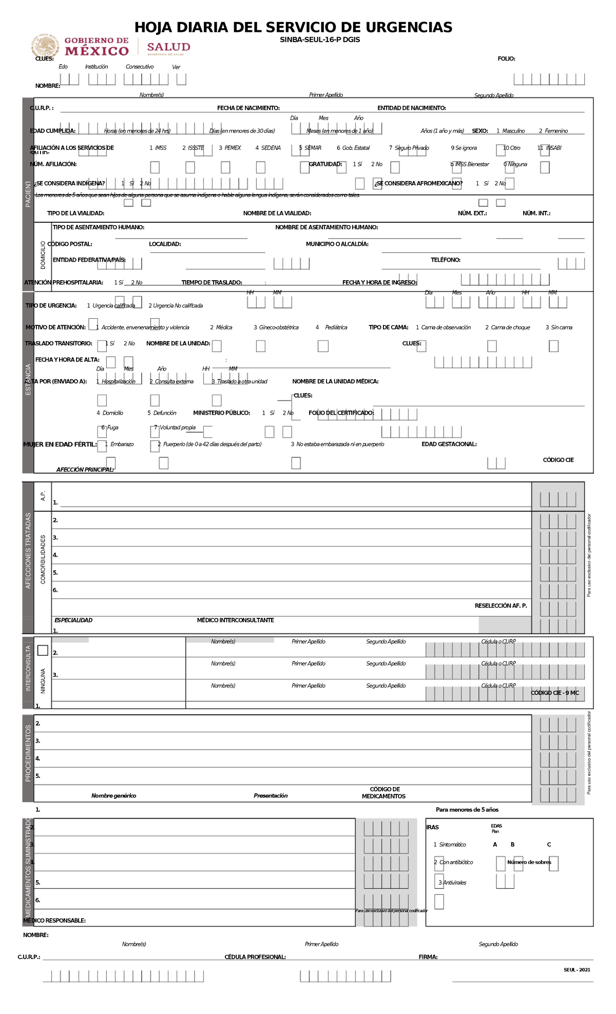 510066379 Formato Urgencias 2021 - HOJA DIARIA DEL SERVICIO DE