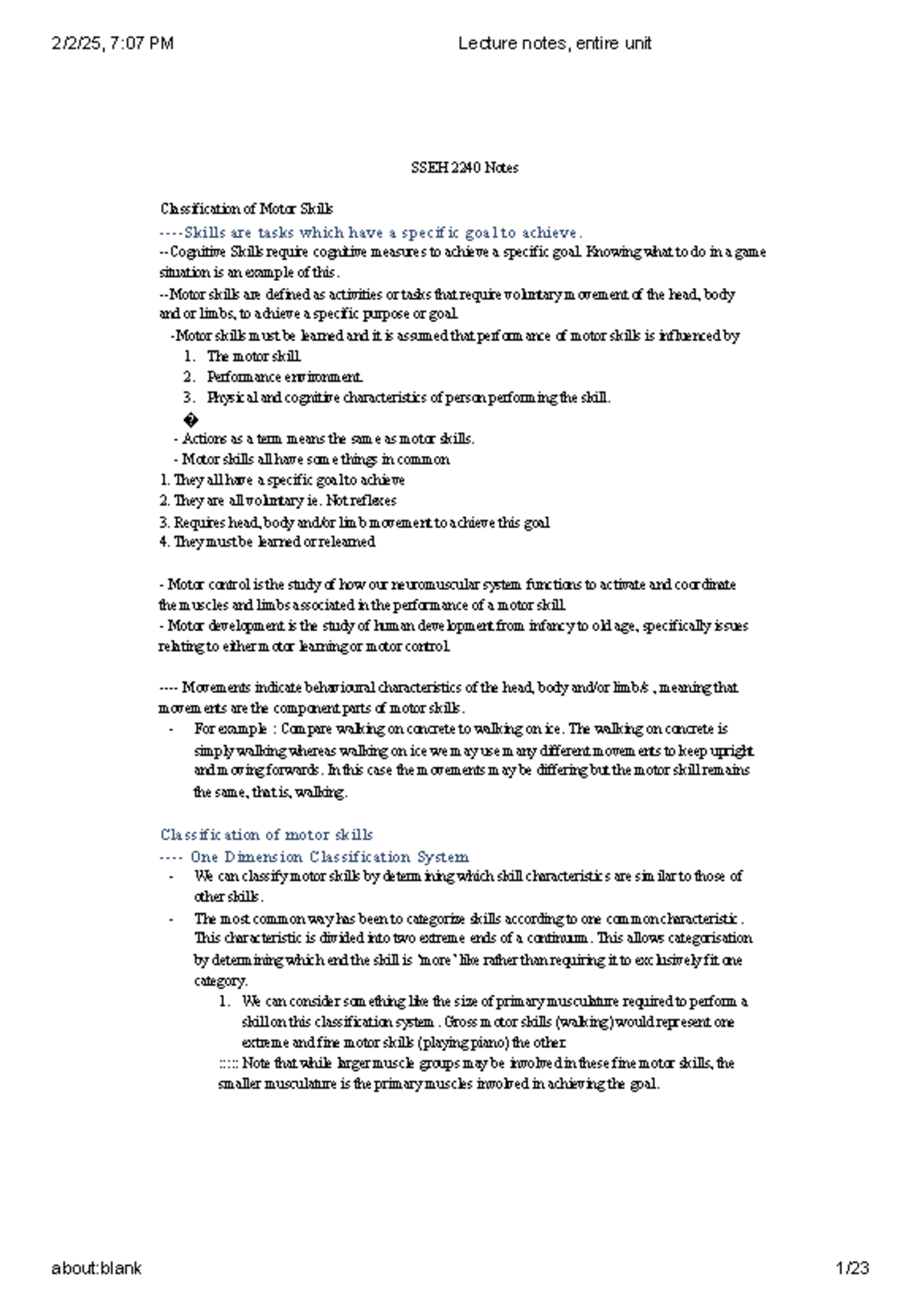 Lecture notes, entire unit - SSEH 2240 Notes Classification of Motor ...