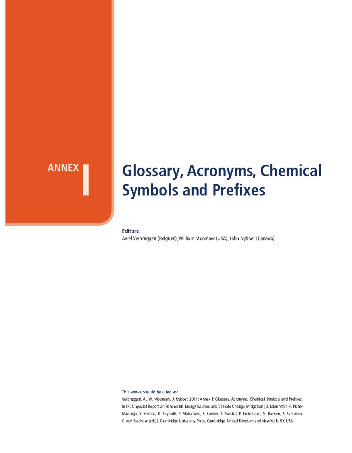 IPCC SRREN Annex I: Glossary, Acronyms, Chemical Symbols & Prefixes ...
