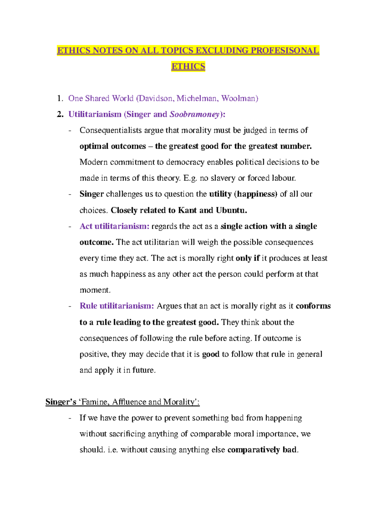 Ethics and Law Theory Notes 2021: Key Concepts and Discussions - Studocu