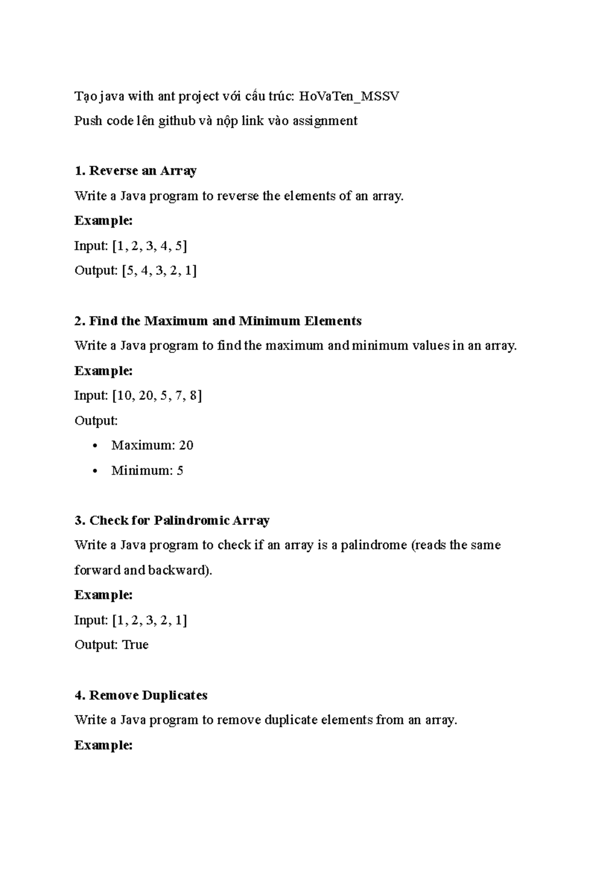Java Programming Assignment: Array Operations and Functions - Studocu