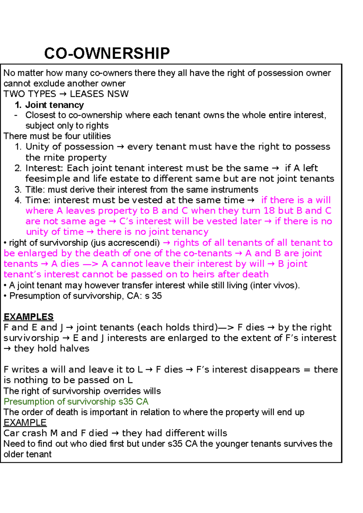 WEEK 5 - Co-Ownership: Joint Tenancy vs Tenancy in Common in NSW - Studocu