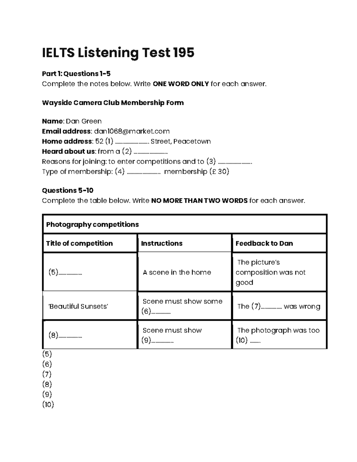 IELTS Listening Test 195: Complete Notes and Questions Guide - Studocu