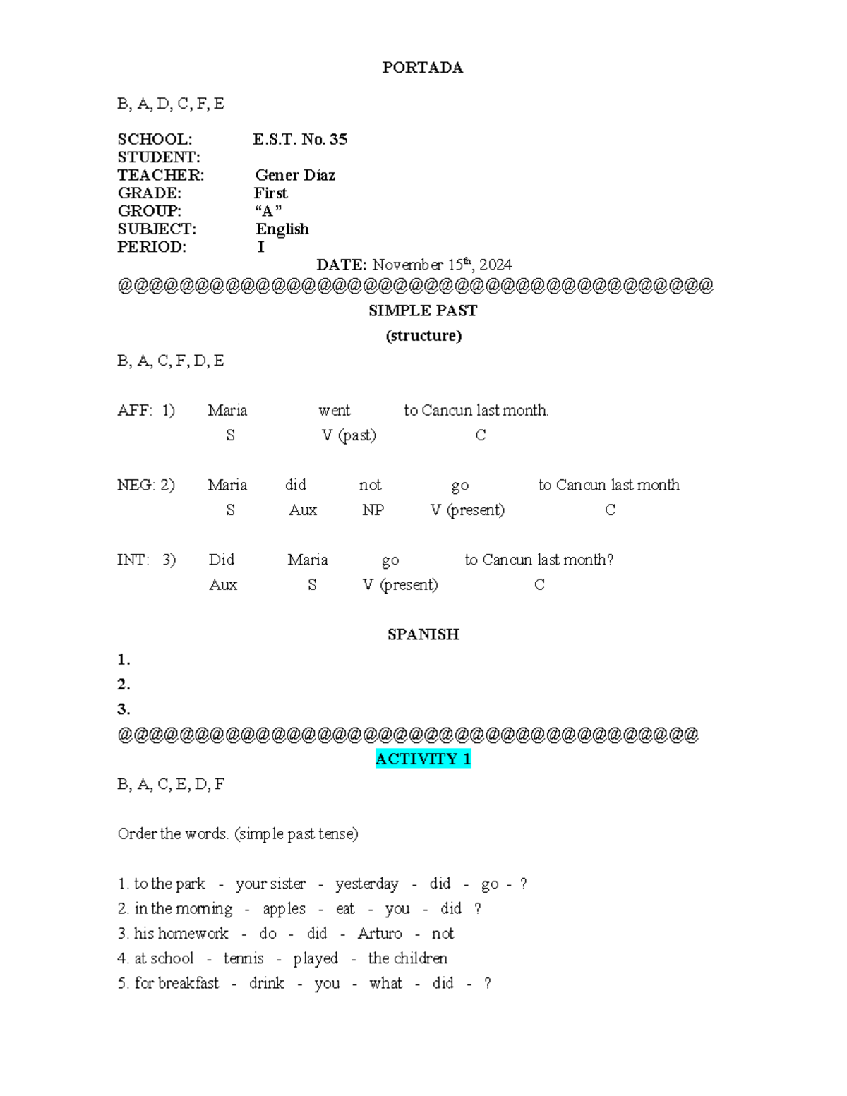 1. Temas Primeros - tareas para practicr la gramatica americana ...