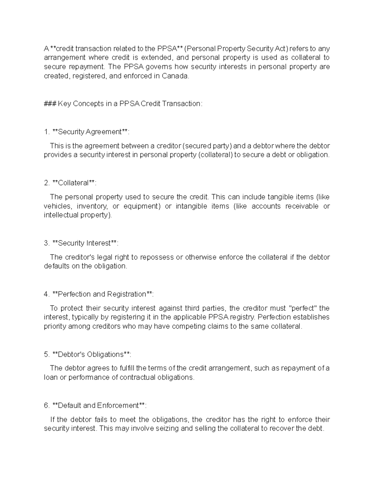 PPSA Credit Transactions: Key Concepts & Notes - Studocu