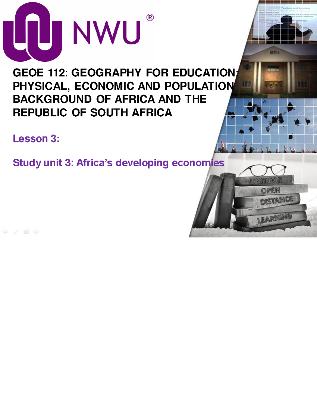 GEOE 112: Economic Activities and Development in Africa and RSA - Studocu