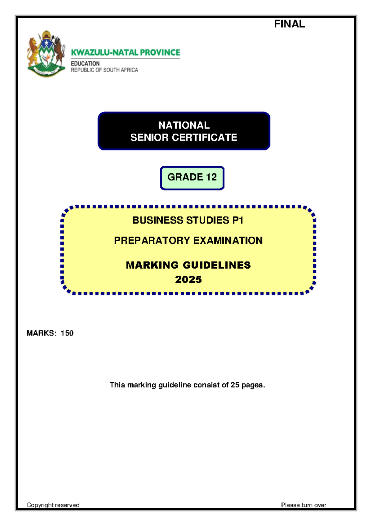 Business Studies P1 Grade 12 Final Exam Marking Guidelines 2025 - Studocu