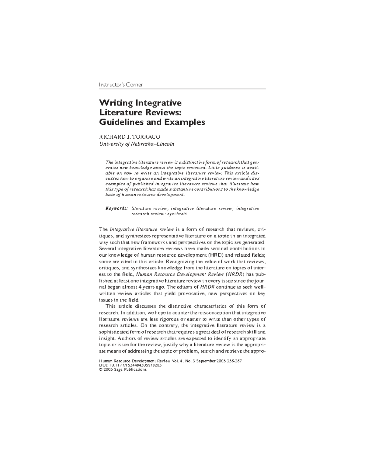 HRD 4(3) Writing Integrative Literature Reviews: Guidelines & Examples ...