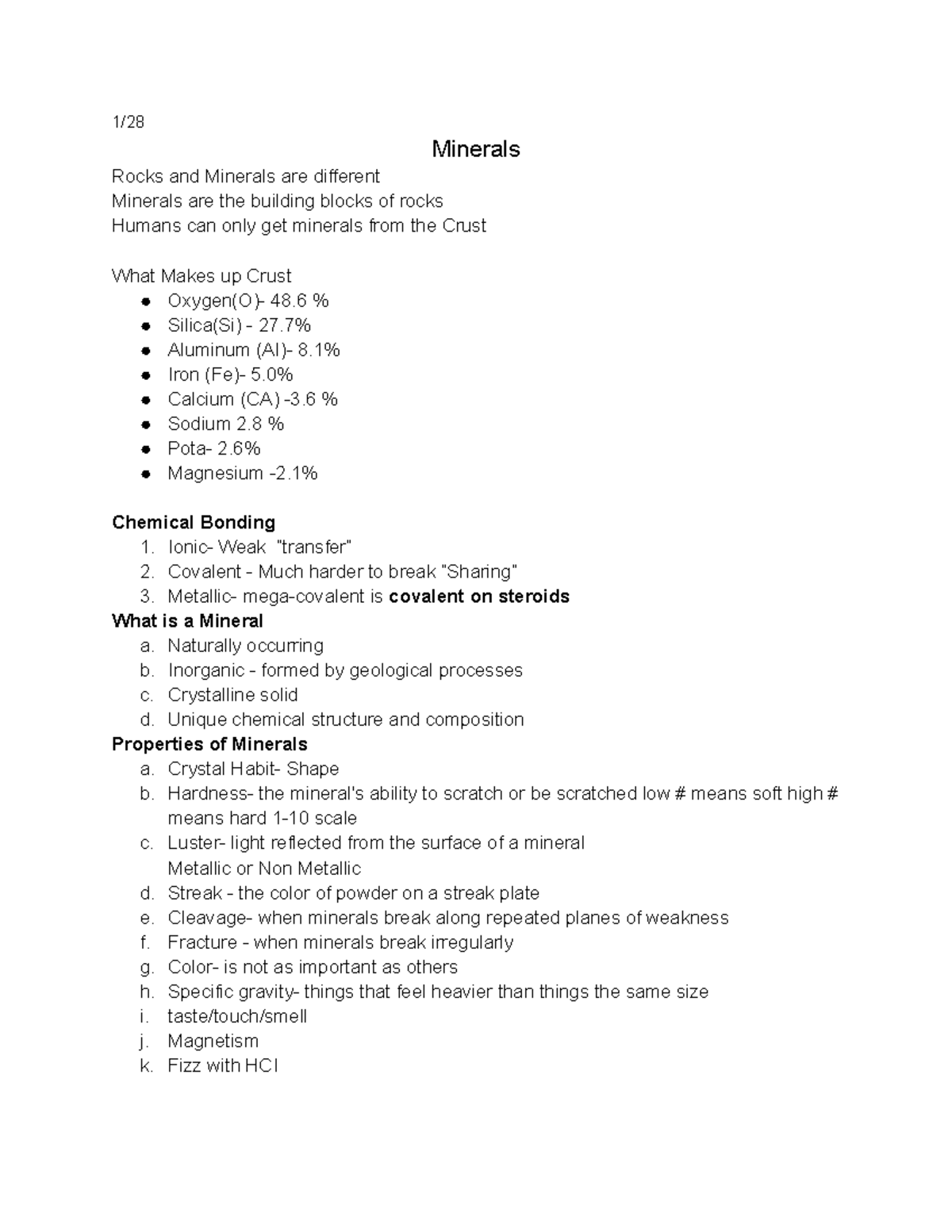 Geology 101 - Minerals Exam 1 Review Notes - Studocu