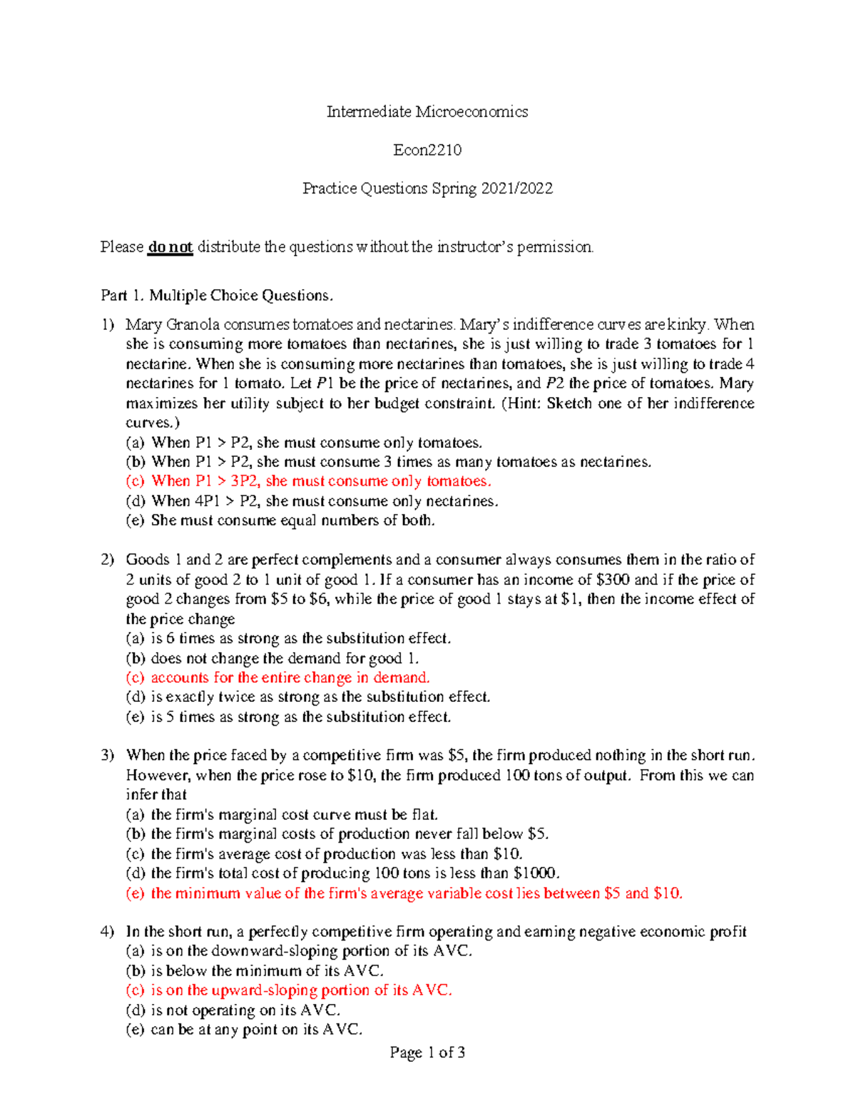 ECON2210 Spring 2021 MC Practice Questions & Solutions - Studocu