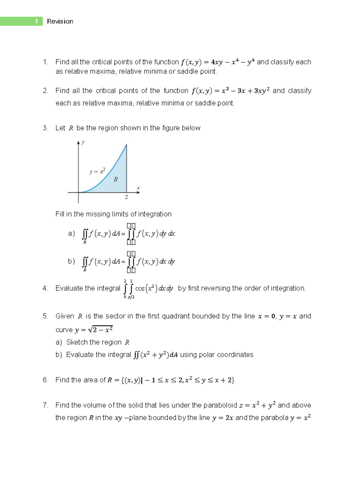 Revision Assessment 3: Critical Points & Integrals Analysis - Studocu