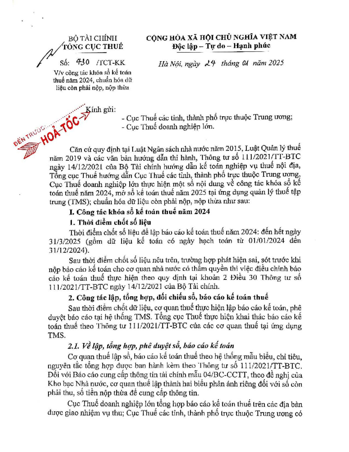 430.TCT-KK Công Tác Khóa Sổ và Chuẩn Hóa Dữ Liệu Thuế 2024 - Studocu