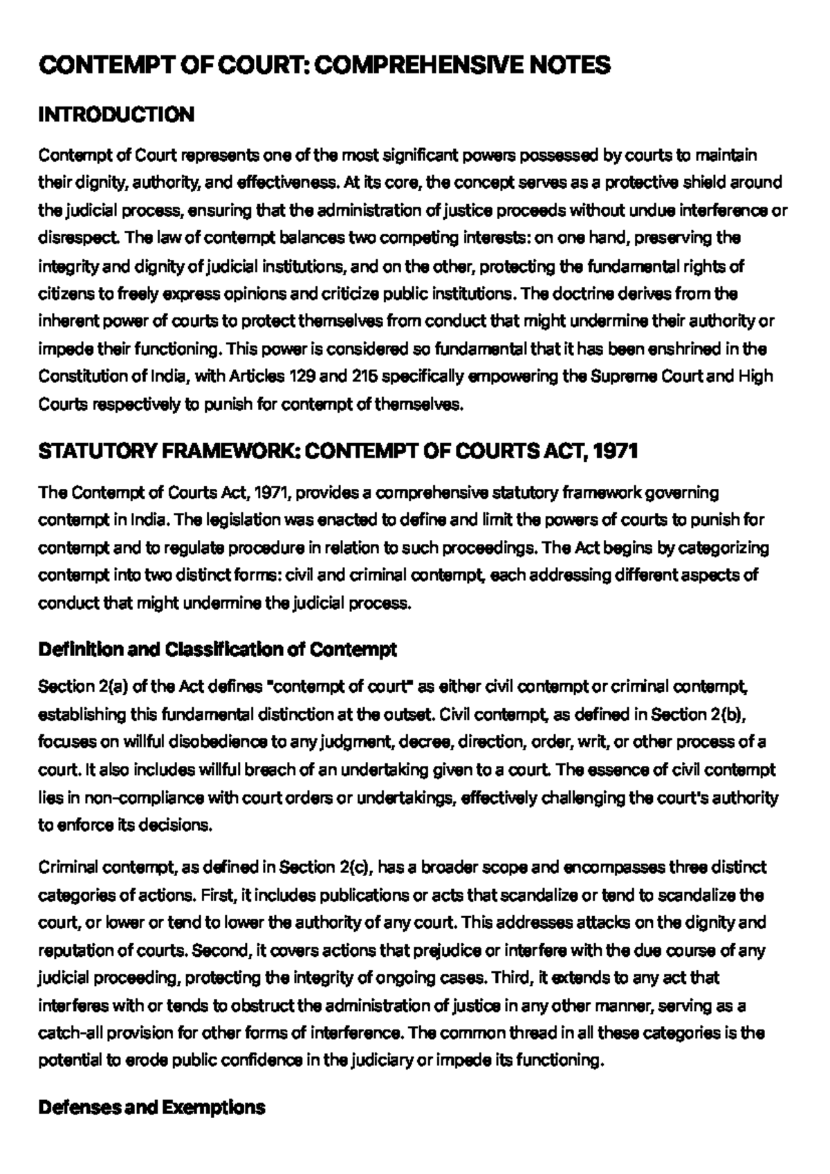 Comprehensive Notes on Contempt of Court (LAW 101) - Studocu