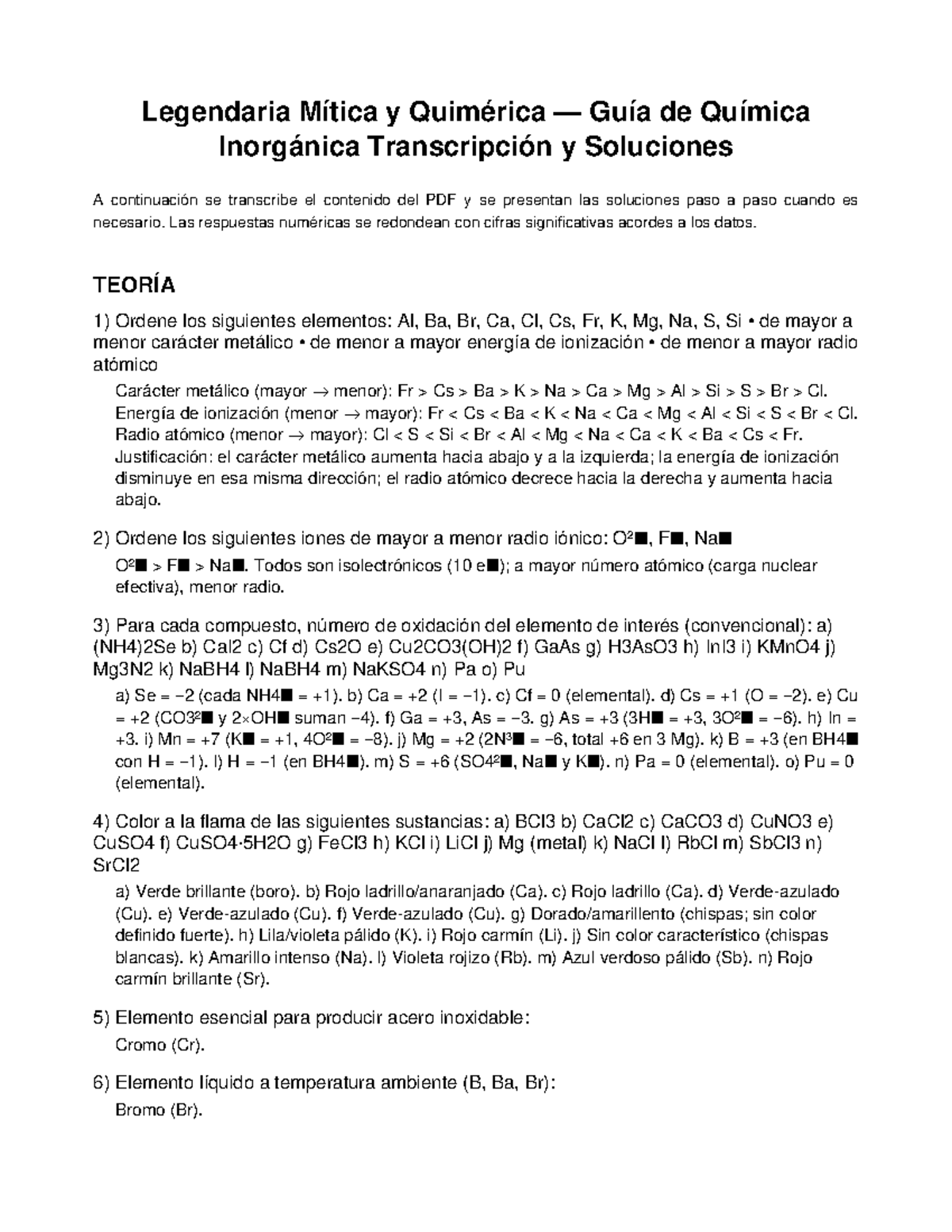 Guía de Química Inorgánica: Legendaria Mítica y Quimérica Resuelta ...