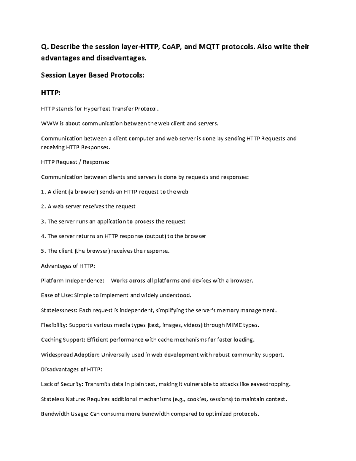 MIOT U3 - Decode - Q. Describe the session layer-HTTP, CoAP, and MQTT ...