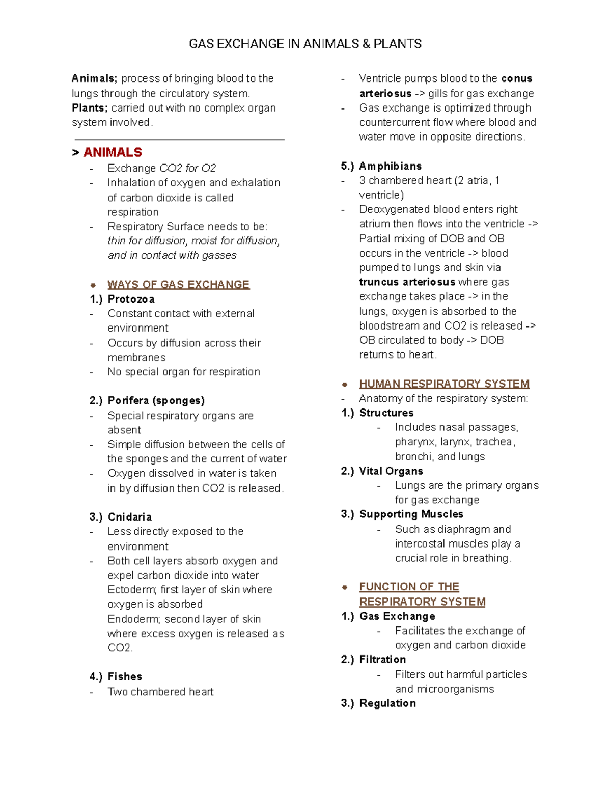 (BIO L4) Gas Exchange in Animals and Plants: Mechanisms and Processes ...