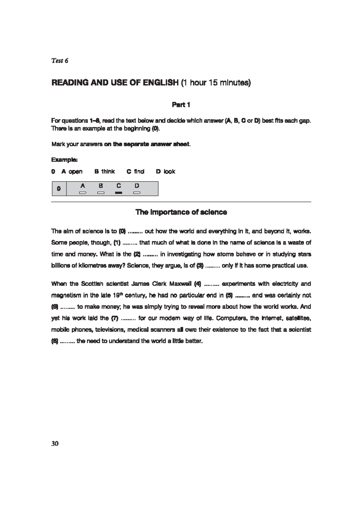 FCE 2 CUP TEST 6: READING AND USE OF ENGLISH Practice - Studocu