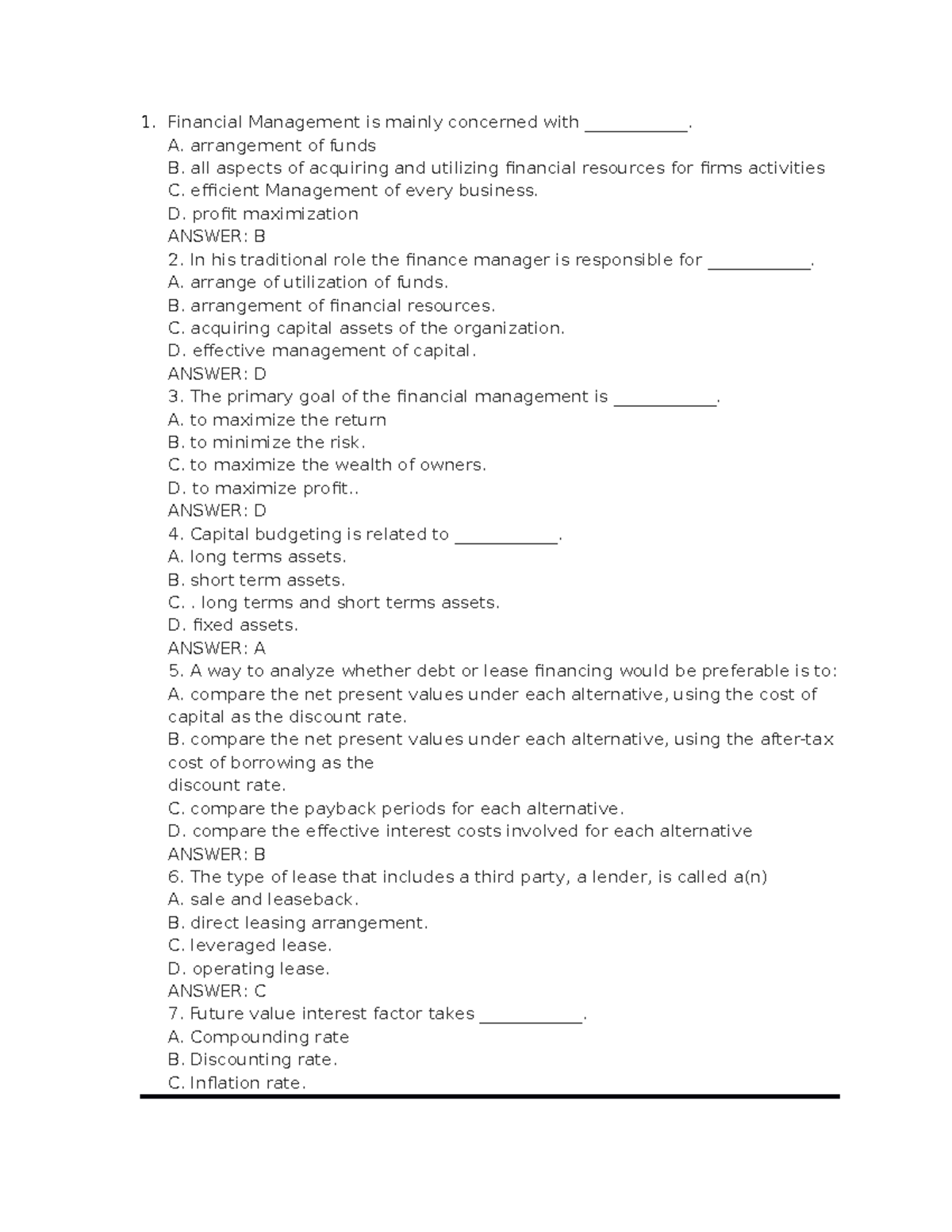 Corporate Finance MCQs: Key Concepts & Answers for Students - Studocu