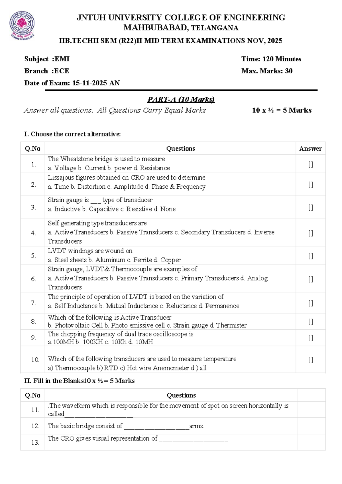 MID-II EMI QP (R22) - ECE Branch - Nov 2025 Exam - Studocu