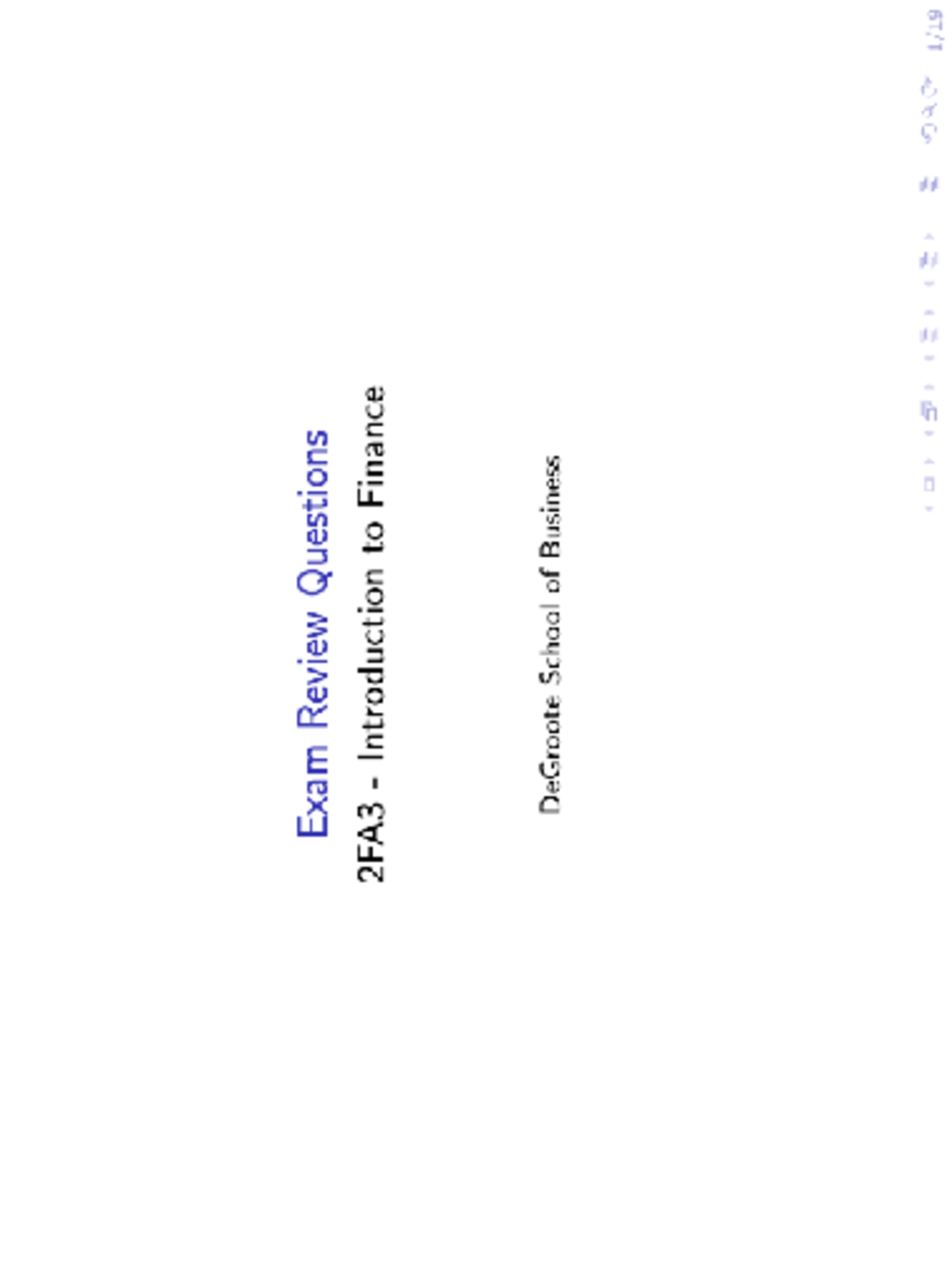 COMM 2FA3 Final Exam Review - Intro to Finance Study Guide - Studocu