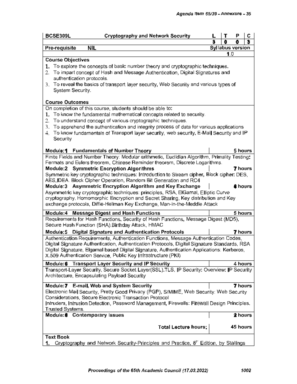BCSE309L Cryptography & Network Security Syllabus Overview 2023-24 ...