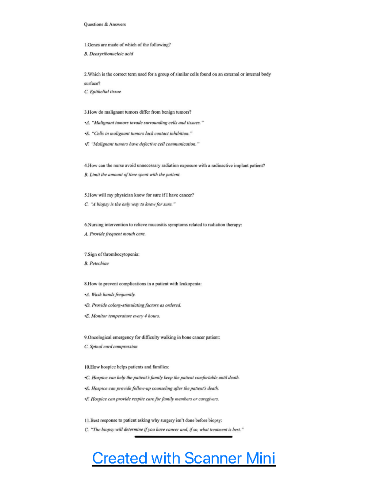 NUR 301 Final Exam: Oncology Questions and Answers Guide - Studocu