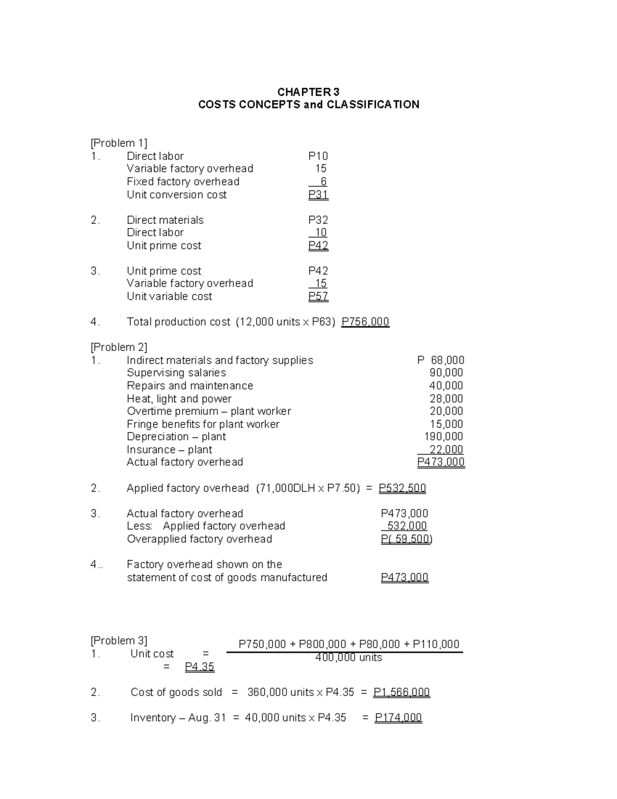 Chapter 3 - Cost Concepts and Classifications Analysis - Studocu