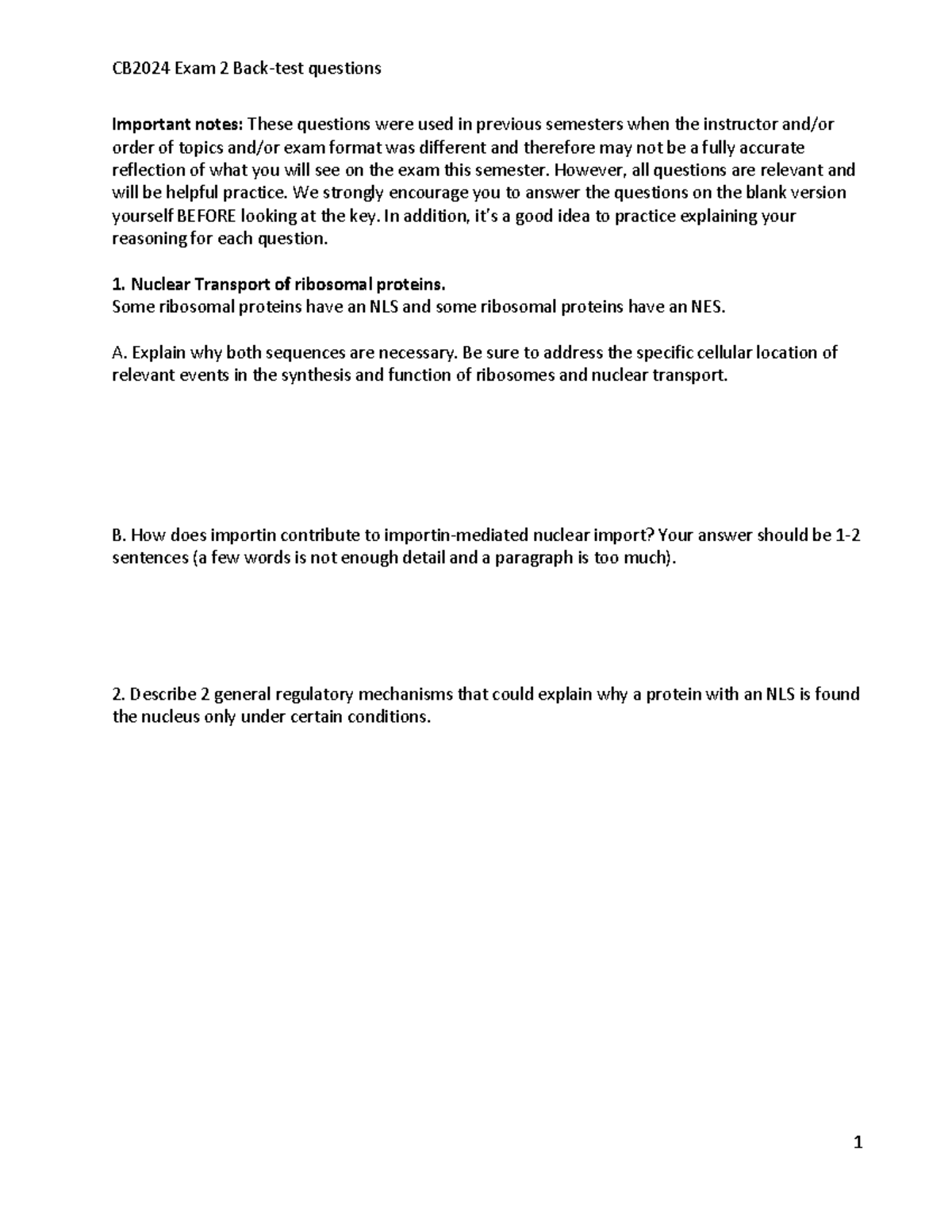 CB2024 Exam 2 Sample Questions and Important Notes - Studocu