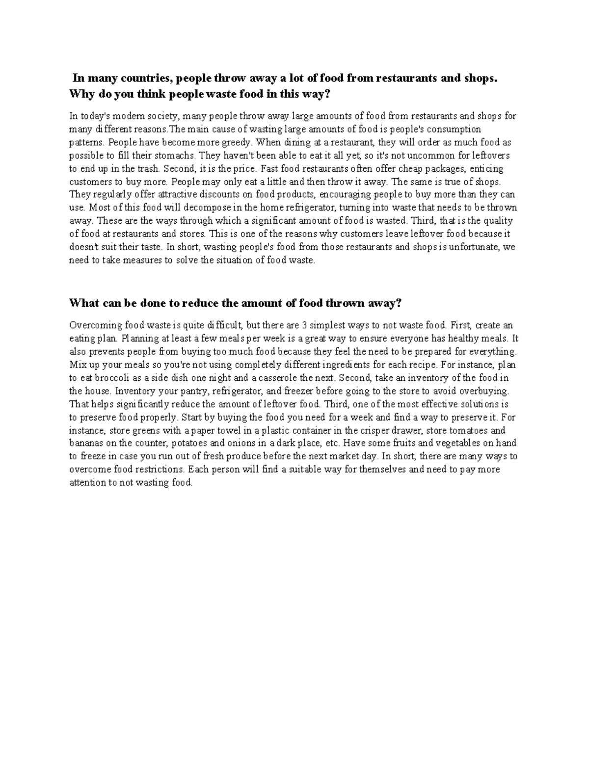 Writing 4 - Addressing Food Waste and Solutions to Reduce It - Studocu