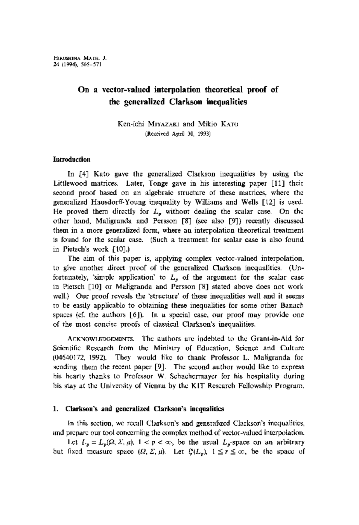 Generalized Clarkson Inequalities: An Interpolation Theoretical Proof ...