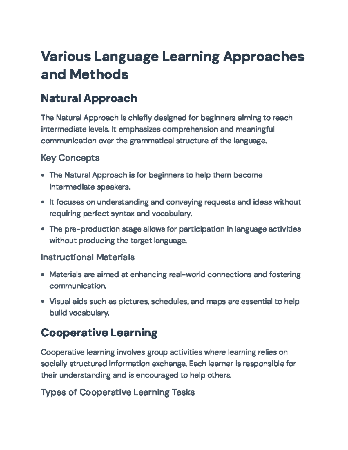 Comprehensive Overview of Language Learning Approaches and Methods ...