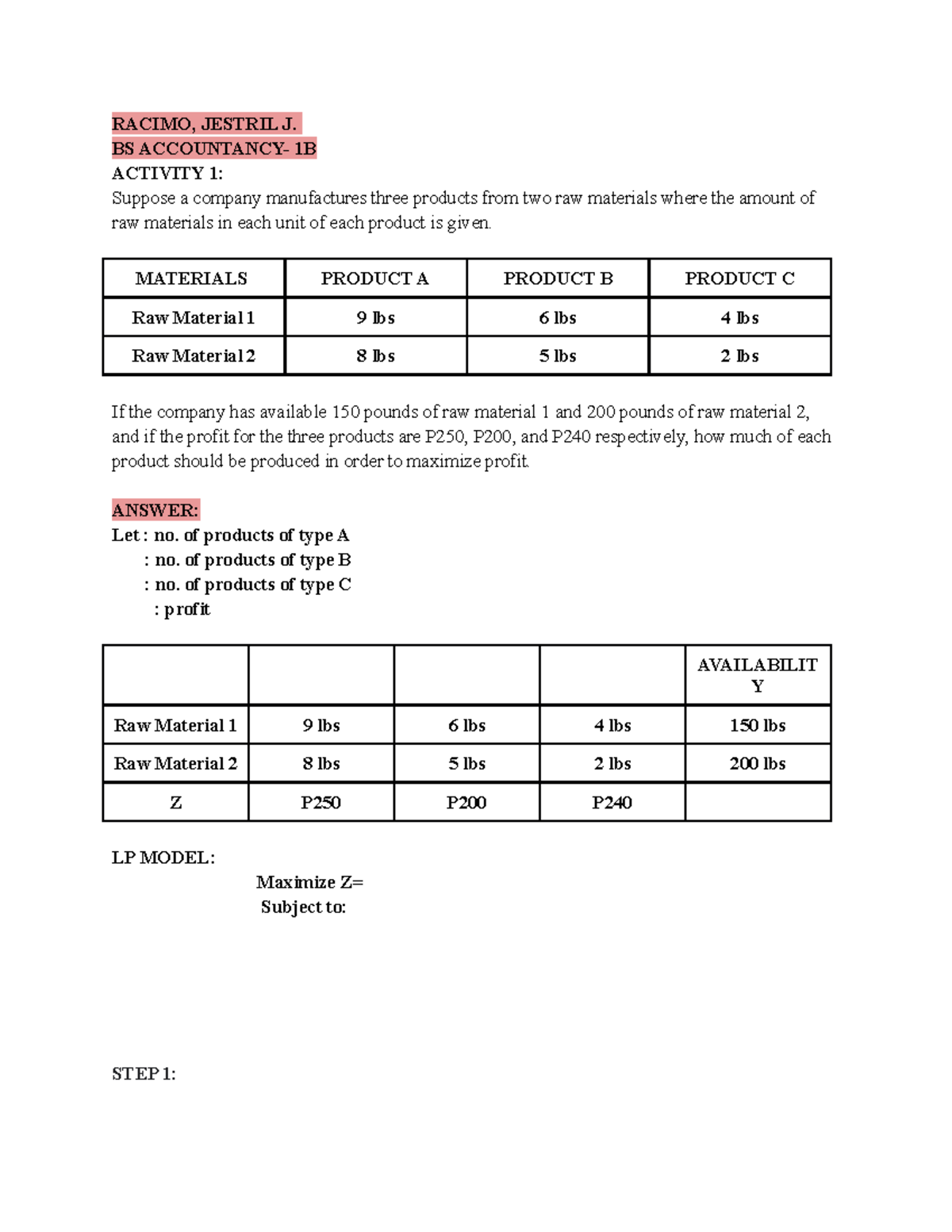 Management Science Finals - Optimization Problem Analysis (BS ACC 1B ...