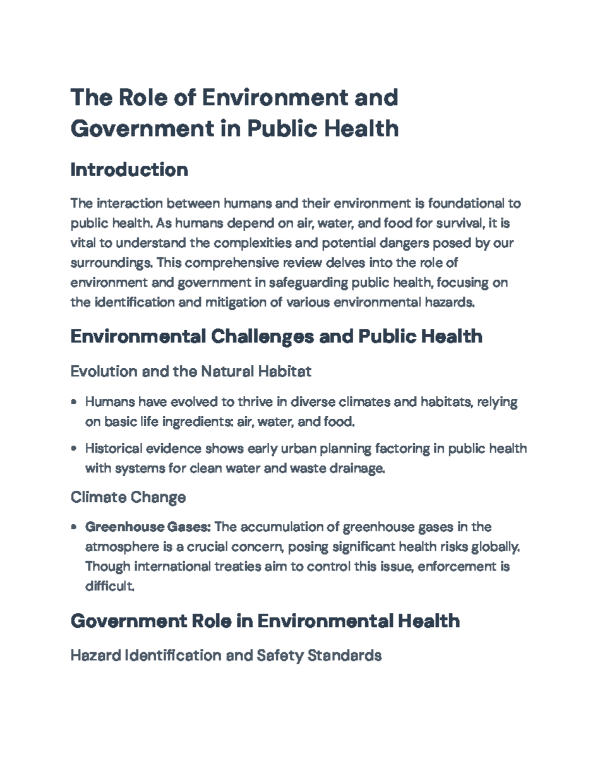 The Role of Environment and Government in Public Health Analysis - The ...