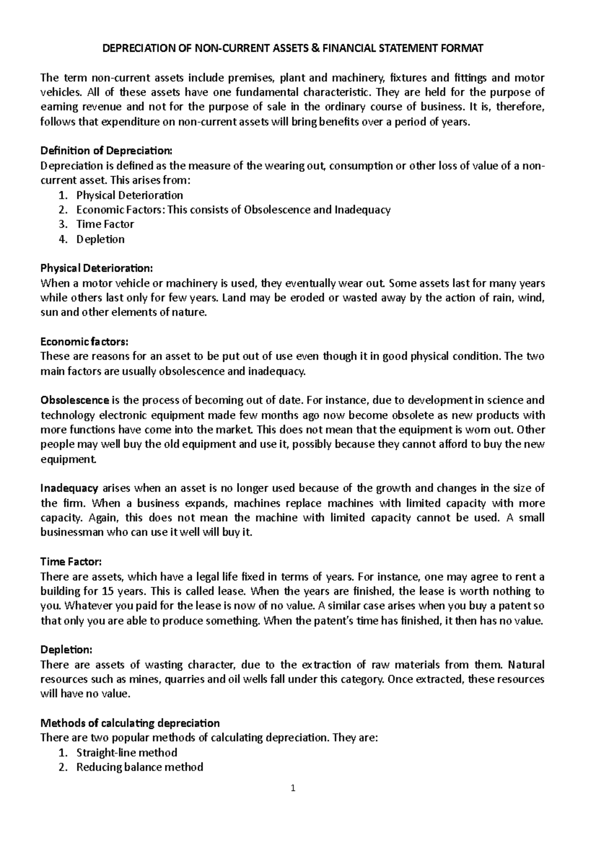 Depreciation of Non-Current Assets: Financial Statement Guide - Studocu