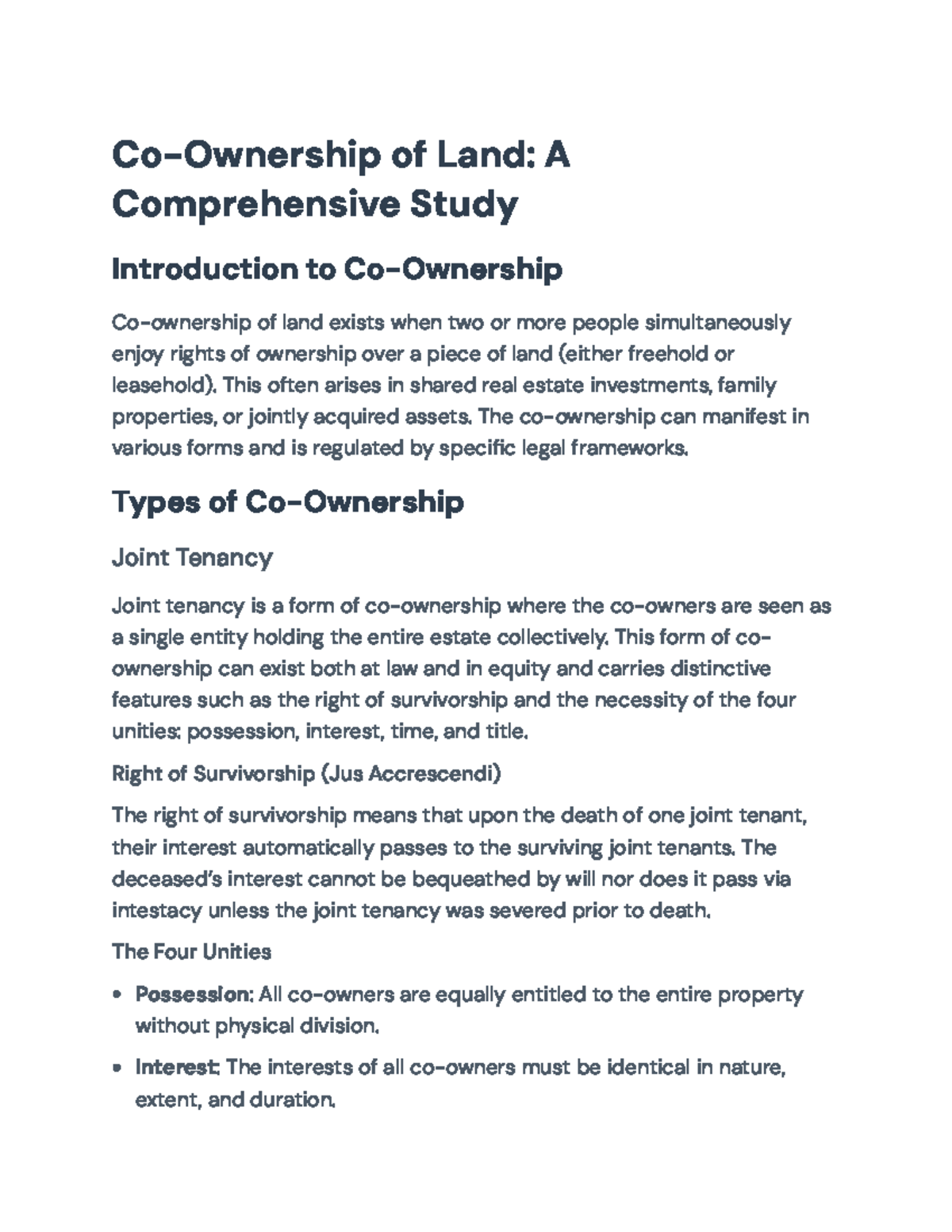 Understanding Co-Ownership of Land: Types & Legal Framework (LAW301 ...
