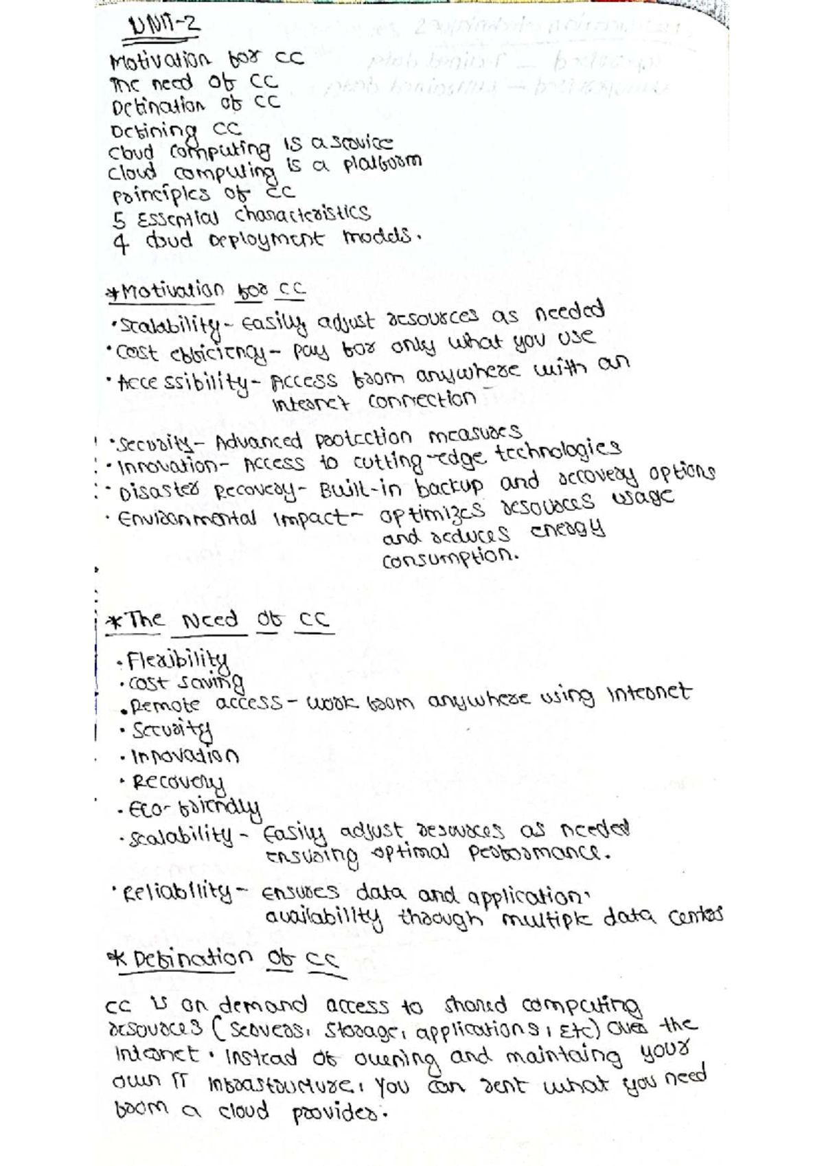 CC UNIT 2 - HAND WRITTEEN NOTES - Motivation for CC plob beginst The ...