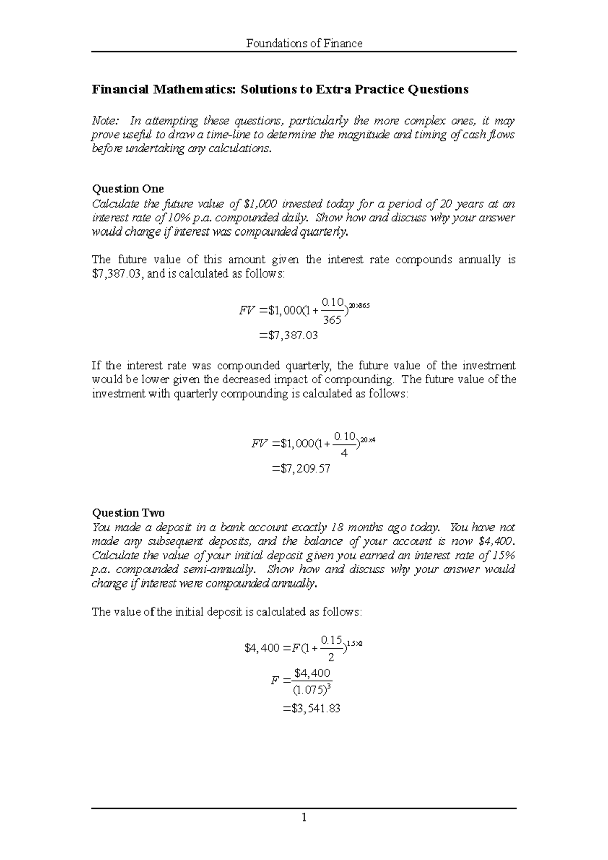 Foundations of Finance: Extra Financial Maths Practice Q&A Solutions ...