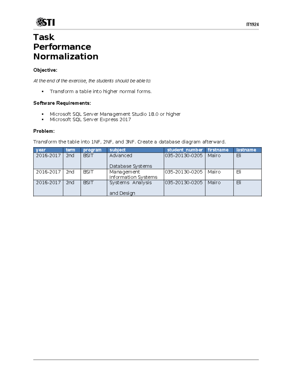 05 Task Performance 1 - IT Task Performance Normalization Objective: At ...