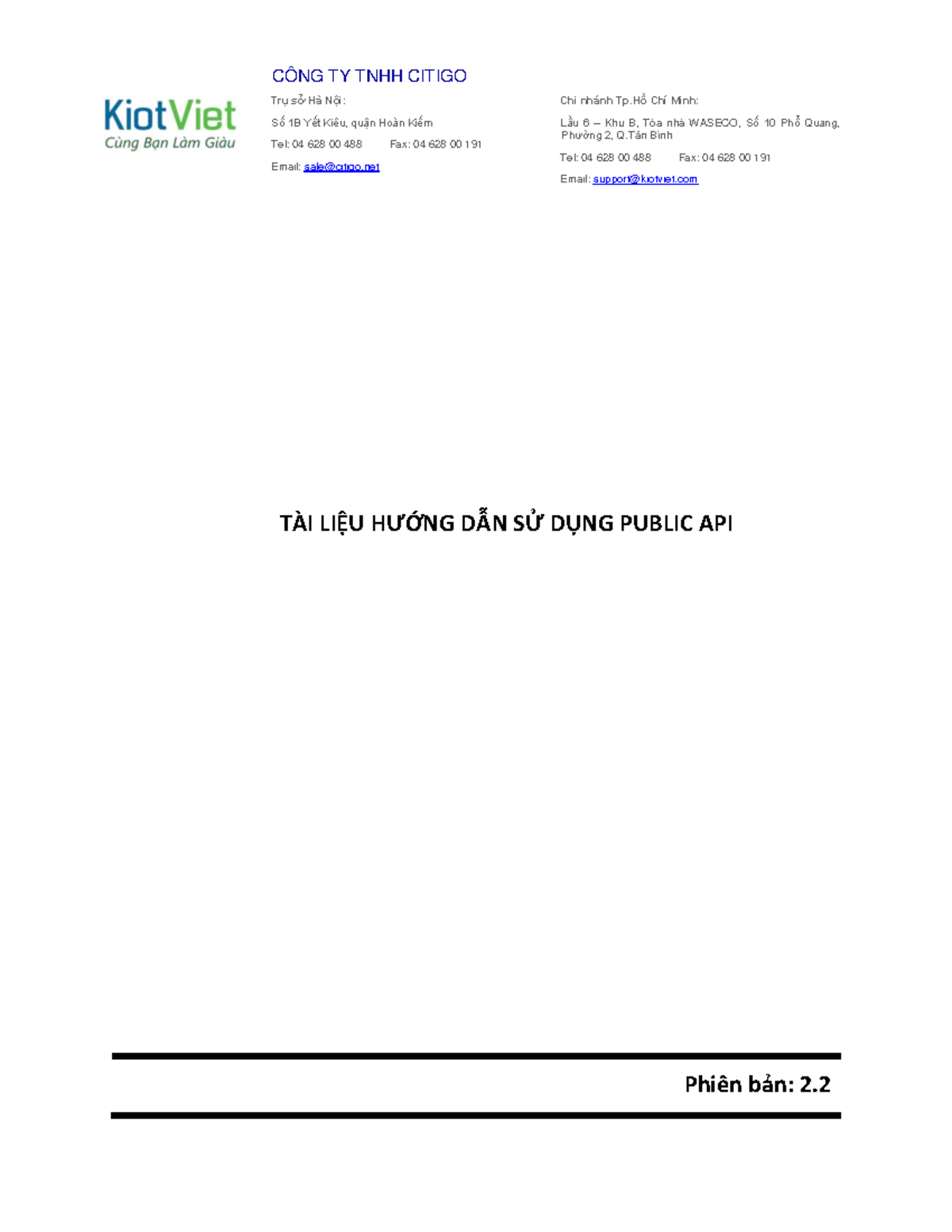 Hướng Dẫn Sử Dụng Public API Kiot Viet Phiên Bản 2 - Studocu
