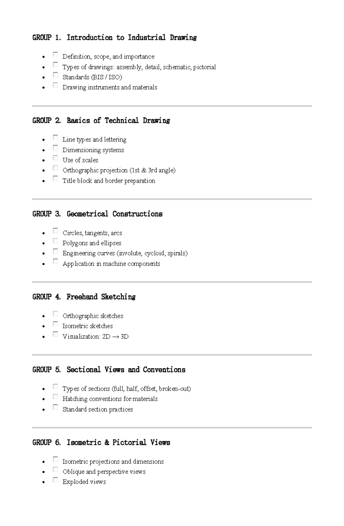 IND 101: Industrial Drawing Topics Overview and Activities - Studocu