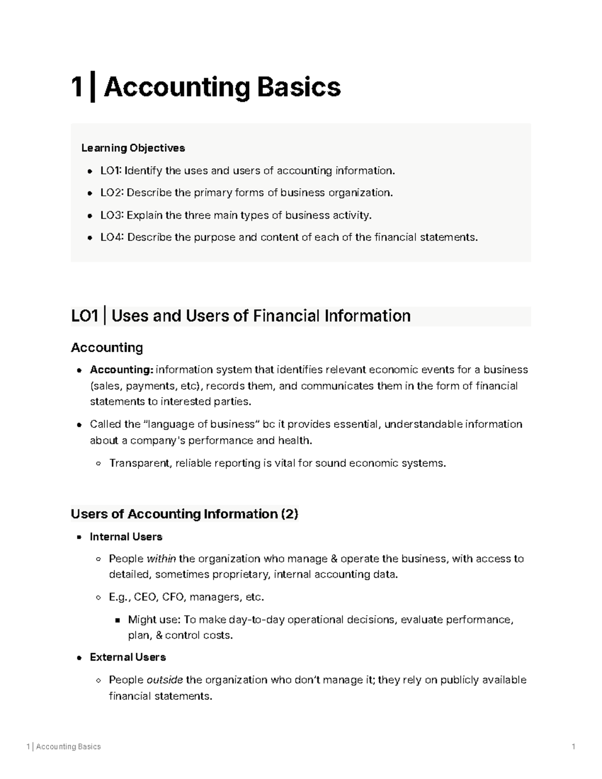 1 Accounting Basics: Key Learning Objectives and Financial Concepts ...